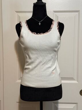 Burberry White Tank with Pink Ruffle Trim